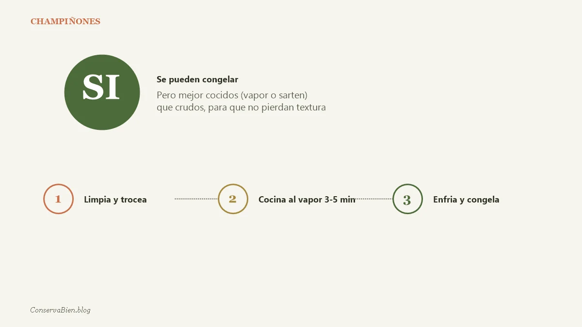 Los champiñones se pueden congelar - respuesta si y pasos para hacerlo bien