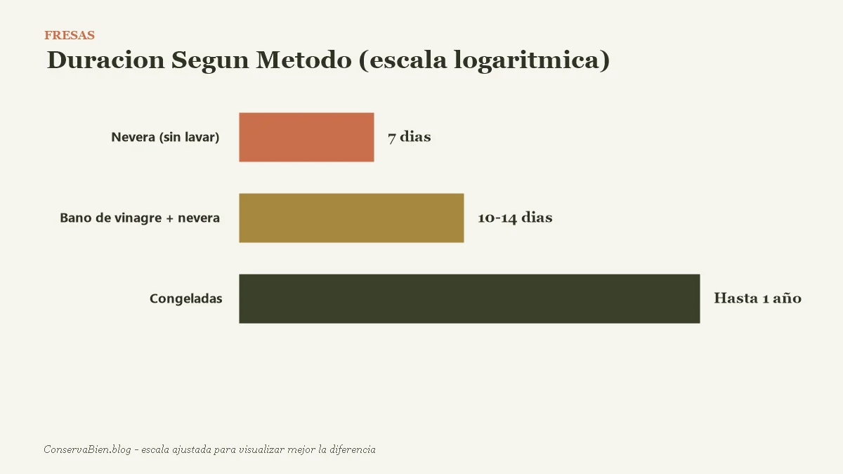 Comparativa de duración de las fresas según el método de conservación