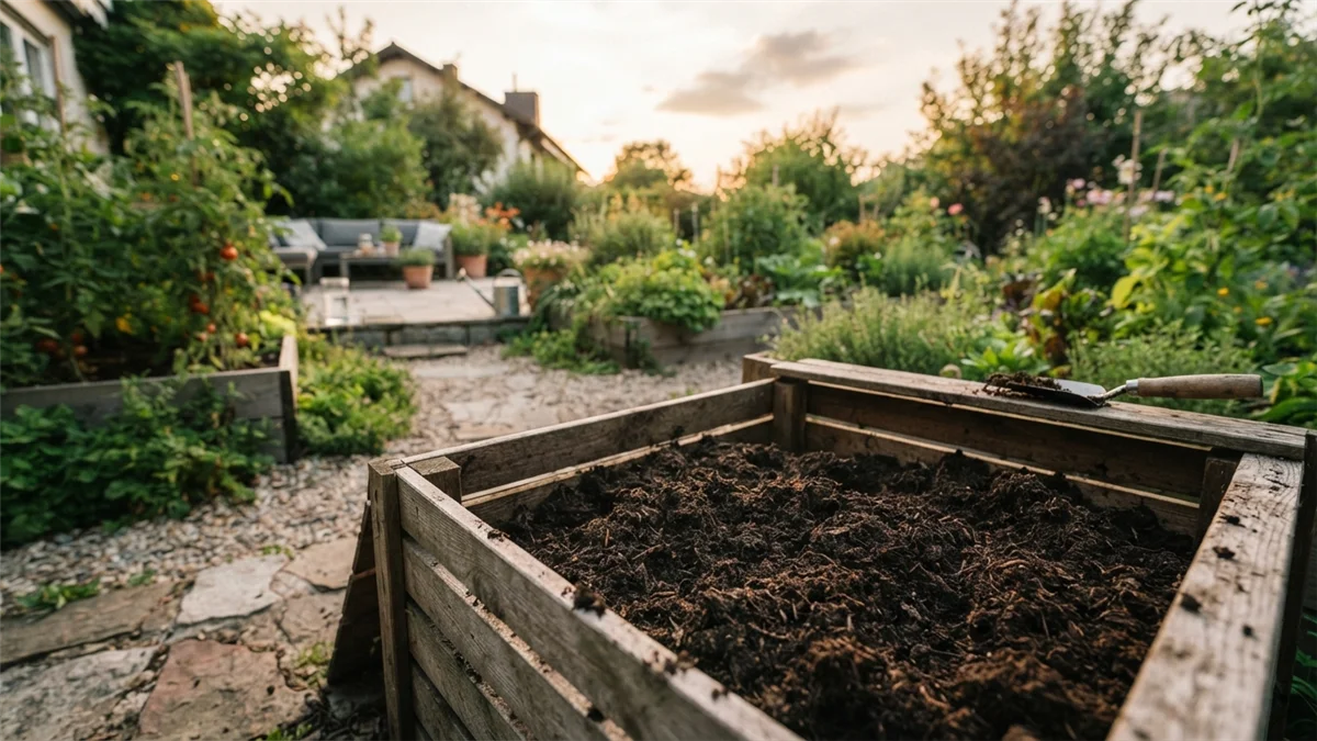 Compost casero ya maduro listo para usar en el jardin