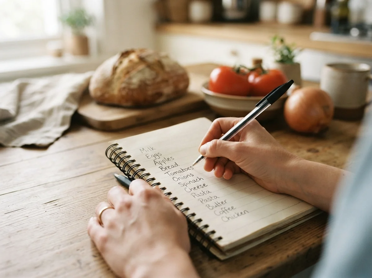 Lista de la compra escrita a mano para planificar el menu semanal