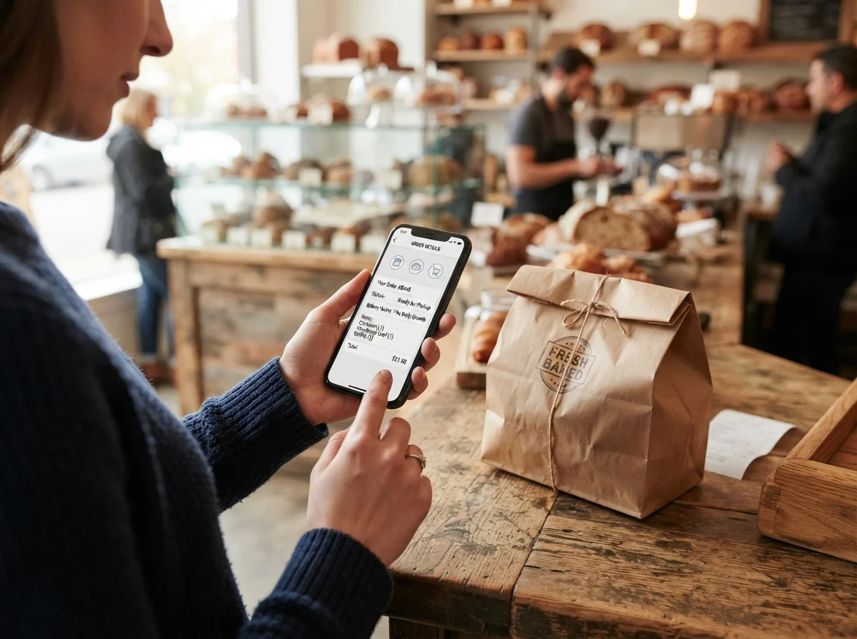 Persona usando una app de comida sobrante en el movil