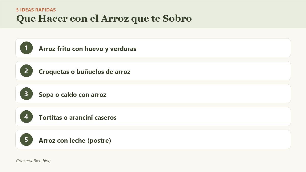 Infografia: 5 ideas rapidas para aprovechar el arroz sobrante