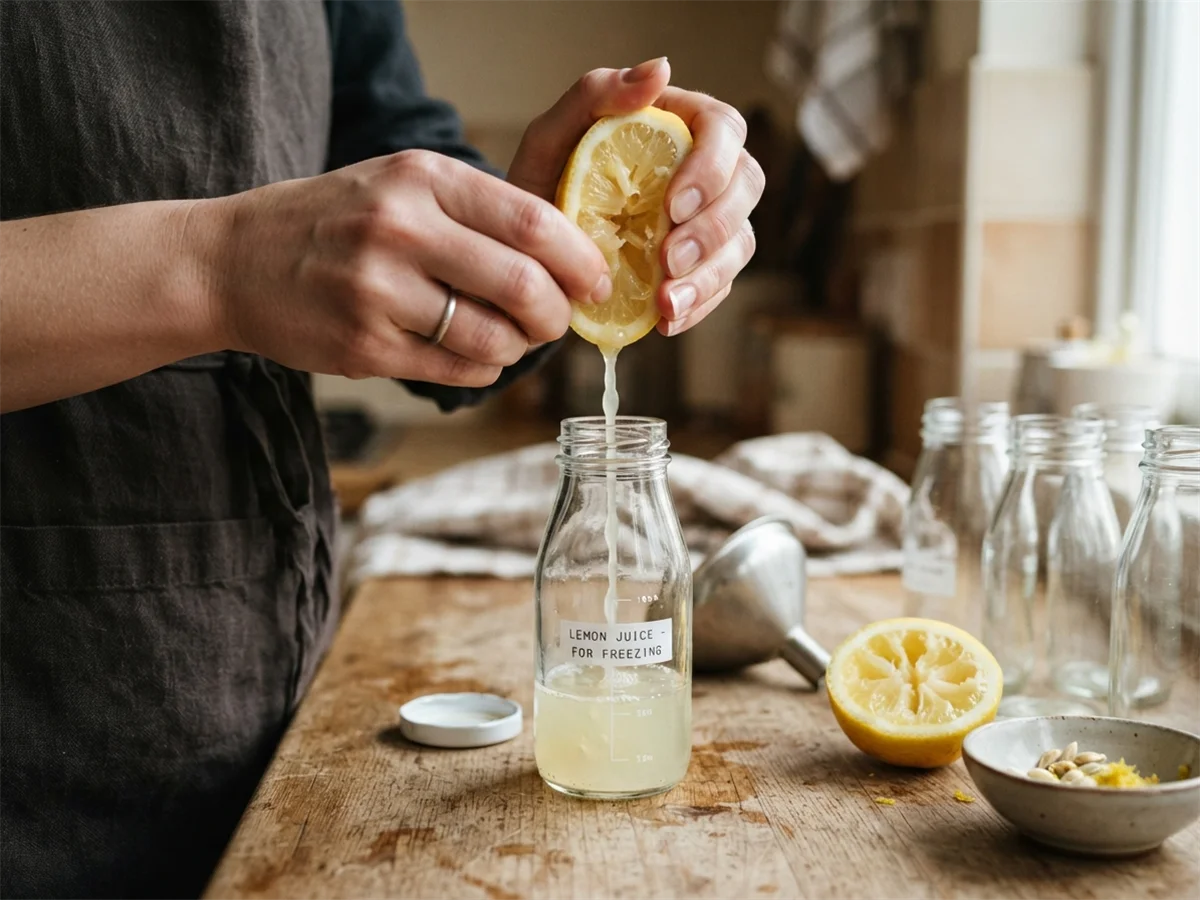 Congelando zumo de limon en botellitas pequeñas