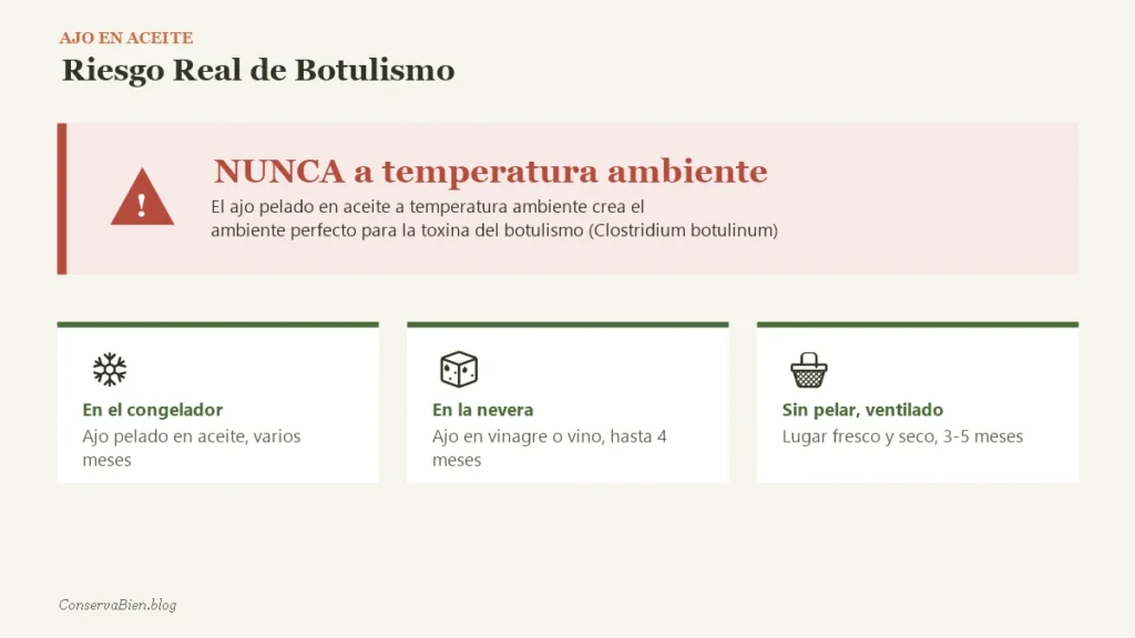 Advertencia botulismo ajo en aceite